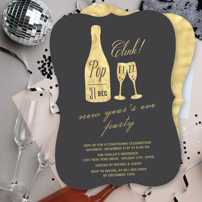 Invitation Pop Fizz Clink Champagne Chic Soirée du Nouvel An (Créateur téléchargé)