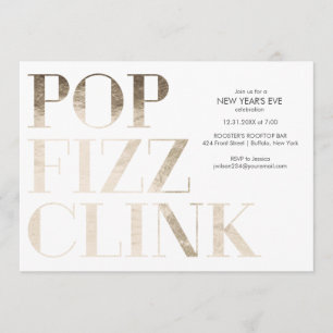 Invitation Pop Fizz Clink Faux Papier D'or Nouvel An