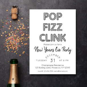 Invitation Pop Fizz Clink fête du Nouvel An