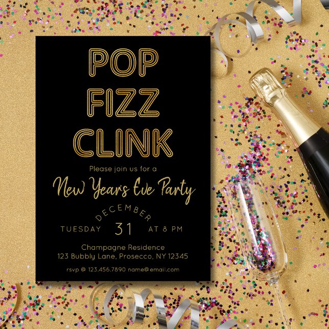 Invitation Pop Fizz Clink fête du Nouvel An (Créateur téléchargé)
