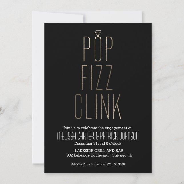 Invitation Pop Fizz Clink Nouvel An Engagement Faux Foil (Devant)
