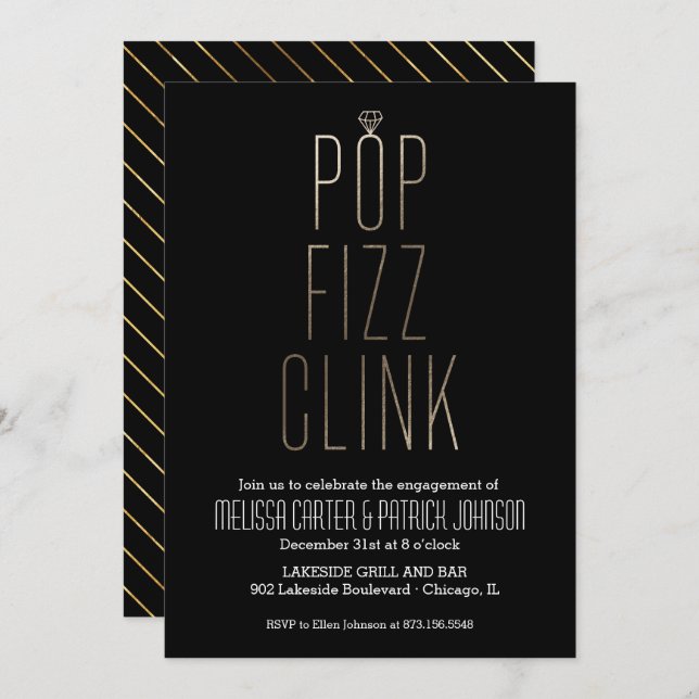 Invitation Pop Fizz Clink Partie d'engagement à Faux Foil (Devant / Derrière)