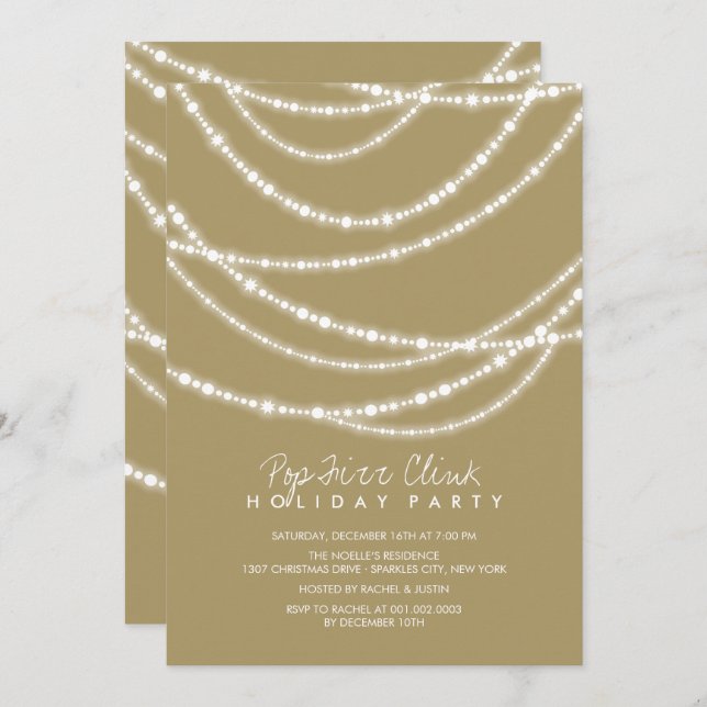 Invitation Pop Fizz Clink Sparkles Chic Holiday Party Invitat (Devant / Derrière)