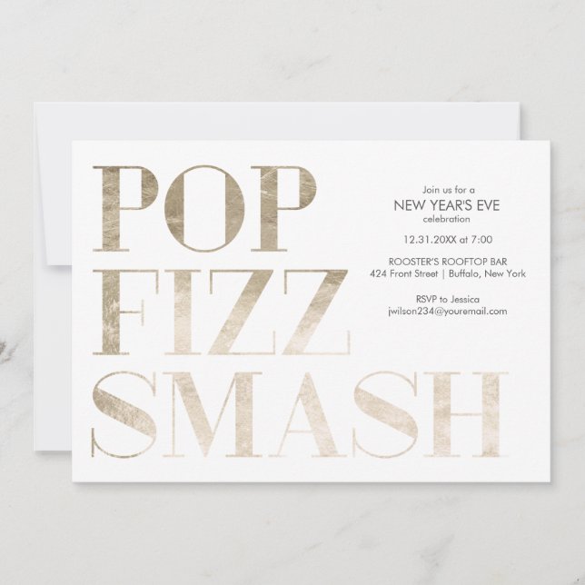 Invitation Pop Fizz Smash Faux Papier Doré Nouvel An (Devant)