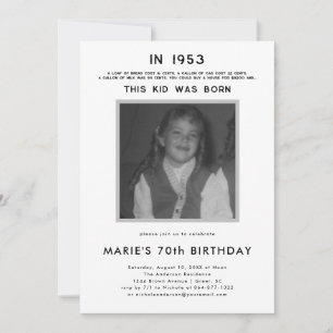 Invitation Pop Histoire Photo Fête d'anniversaire