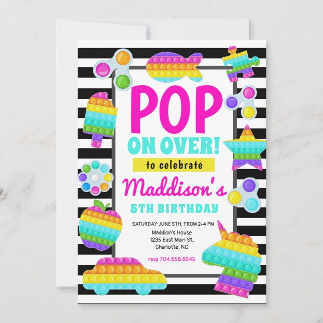 Invitation Pop It Birthday Invitation, Pop Fidget Invitation, (Devant)