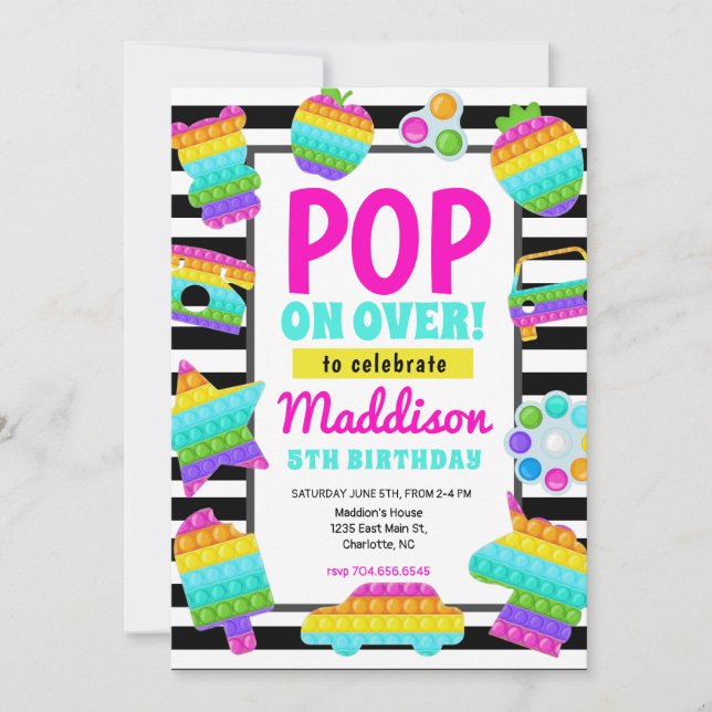 Invitation Pop It Birthday Invitation, Pop Fidget Invitation, (Devant)