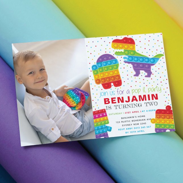 Invitation Pop It Boy Birthday Dinosaur Robot Photo (Créateur téléchargé)