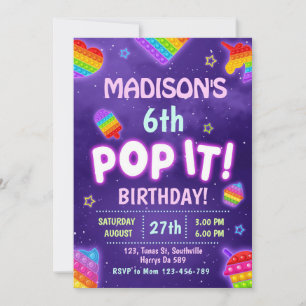 Invitation Pop it Glow Anniversaire de enfant Party Invitatio