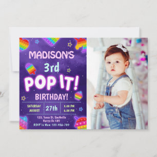 Invitation Pop it Neon Glow Anniversaire de enfant Party Phot