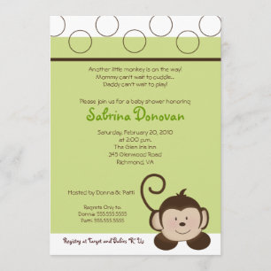 Invitation POP MONKEY 5x7 BABY SHOWER vert neutre