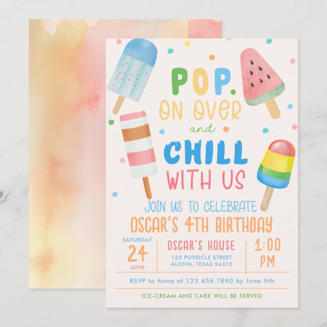 Invitation Pop on Over and Chill Anniversaire de enfant de cr (Devant / Derrière)