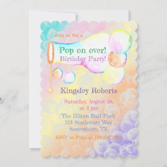 Invitation Pop On Over Bubbles Anniversaire de enfant Party (Devant)