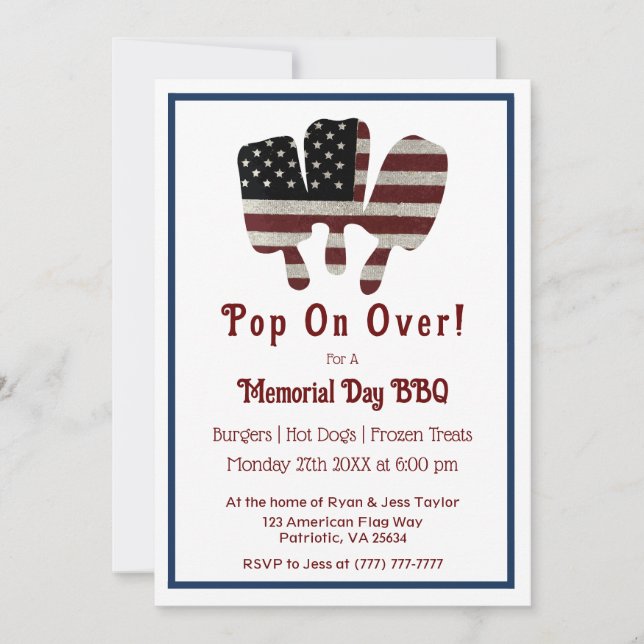 Invitation Pop On Over Memorial Day Popsicle American Flag (Devant)