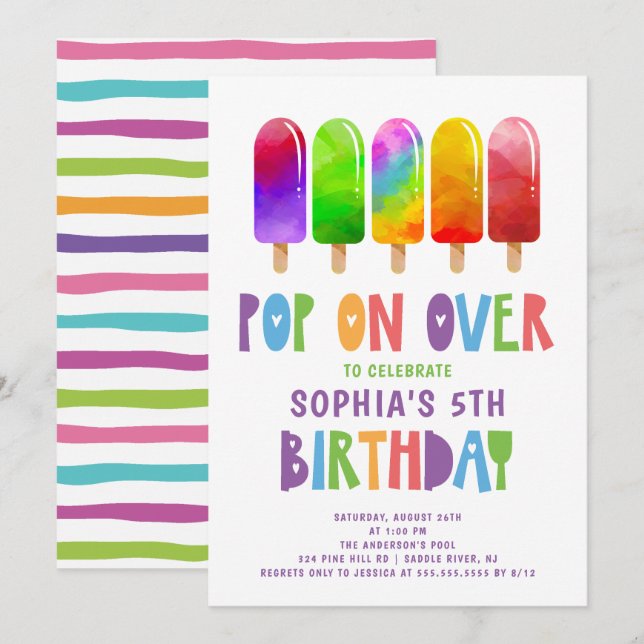 Invitation Pop On Over Popsicles Anniversaire (Devant / Derrière)