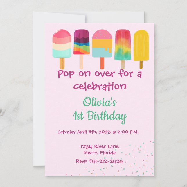 Invitation Pop on Over Summer Thème Anniversaire (Devant)