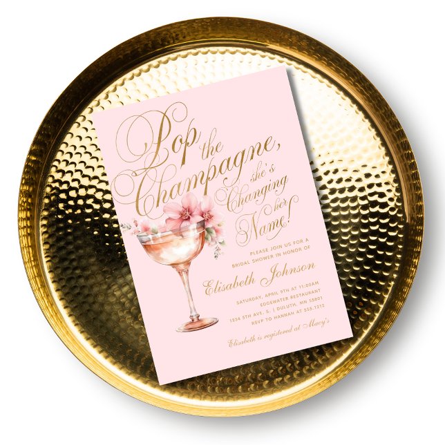 Invitation Pop or rose Floral Fête des mariées Champagne (Pink Gold Floral Pop the Champagne Bridal Shower Invitation)