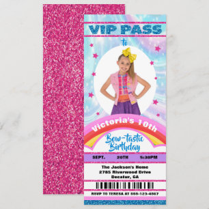 Invitation Pop Star Bow Photo billet VIP Anniversaire