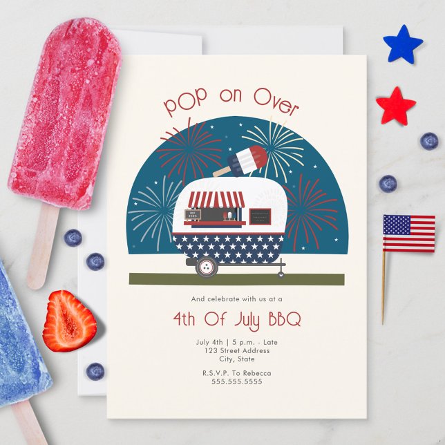 Invitation Pop Sur Camper Patriotique 4 juillet BBQ (Créateur téléchargé)