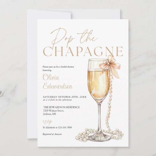 Invitation Pop The Champagne Elegant Bridal Shower (Devant)