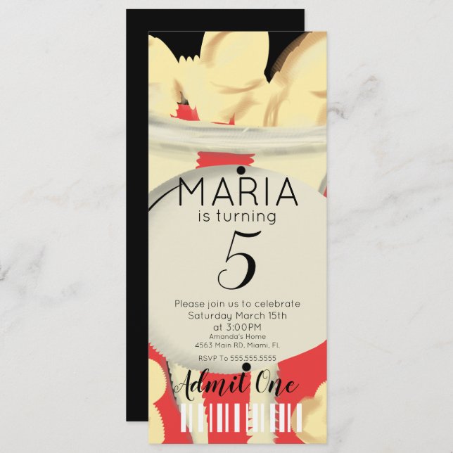 Invitation Popcorn Dessiné à la Main  Films  Billet Style Fêt (Devant / Derrière)