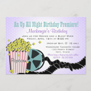 Invitation Popcorn et un film Sleepover violet