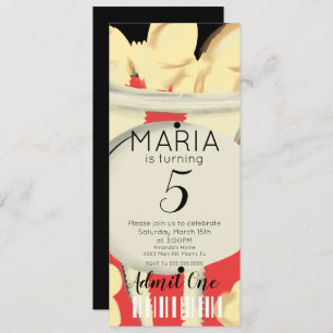 Invitation Popcorn Hand Dravies Ticket Style Party I