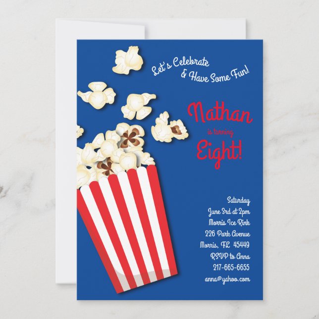 Invitation Popcorn Movie Theatre Anniversaire de enfant Party (Devant)