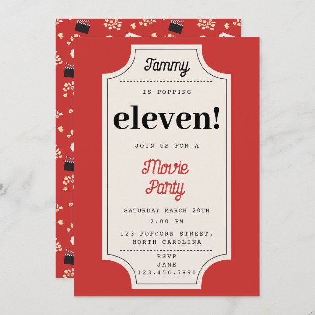 Invitation Popcorn Movie Ticket Party Anniversaire Thème (Devant / Derrière)
