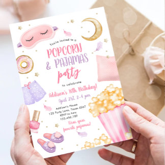 Invitation Popcorn Pajamas Sleepover Stwood Fête du bois d'oe