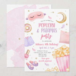 Invitation Popcorn Pyjamas Sleepover Stwood Party Anniversair