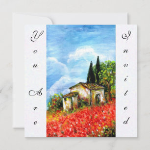 Invitation POPIES PAYSAGE TOSCANE Champs de Fleurs rouges Bla