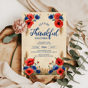 Invitation Poppie rouge rustique et Fleur de corne Thanksgivi