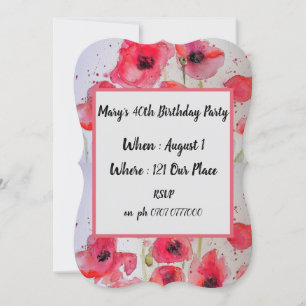 Invitation Poppies de pavot rouge Floral 40e anniversaire Inv
