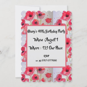 Invitation Poppies de pavot rouge Floral 40e anniversaire Inv
