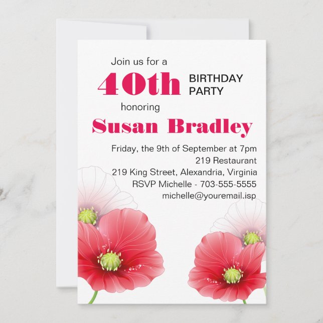 Invitation Poppies Floral Custom Anniversaire (Devant)