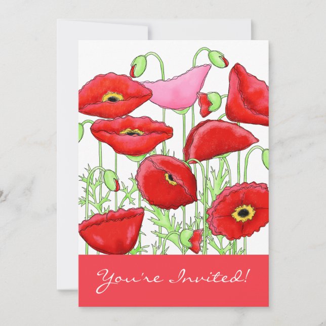 Invitation Poppies Roses Rouges Fleurs Art Personnalisé Invit (Devant)