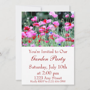 Invitation Poppies rouges et roses