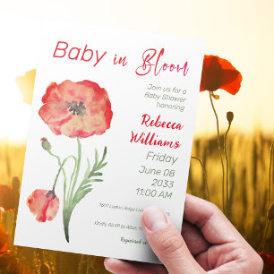 Invitation Poppies rouges fleurs sauvages dans le Baby shower
