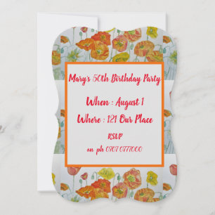 Invitation Poppies rouges Orange Floral 50e anniversaire Invi