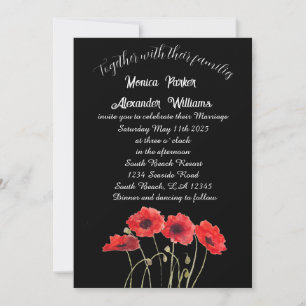 Invitation Poppies Rouges Pavot Noir Élégant Mariage Floral D
