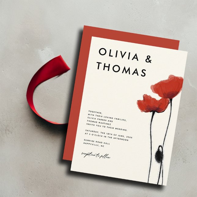 Invitation Poppies rouges sauvages Mariage rustique élégant m (red poppies poppy wildflowers wedding invitation modern elegant romantic simple bohemian summer)