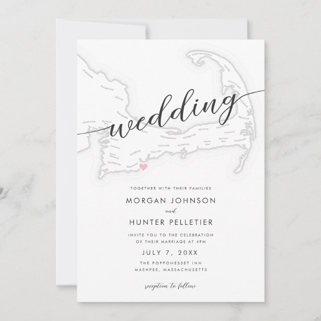Invitation Popponesset moderne minima Inn Map Mariage (Devant)