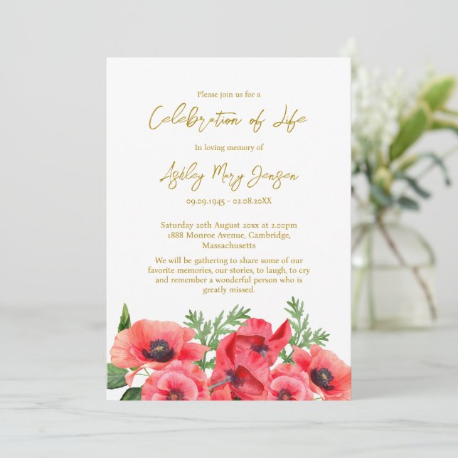 Invitation Poppy Celebration of Life Funeral (Debout devant)