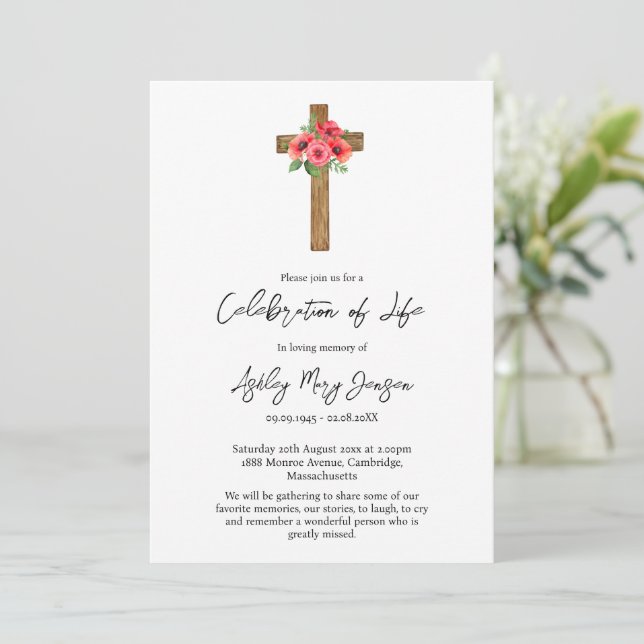 Invitation Poppy Cross Celebration of Life Funeral (Debout devant)