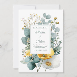 Invitation Poppy Eucalyptus aquarelle jaune blanc élégant