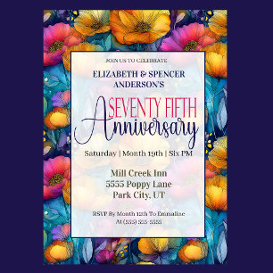Invitation Poppy Vibrant Coloré 75e Anniversaire de Mariage