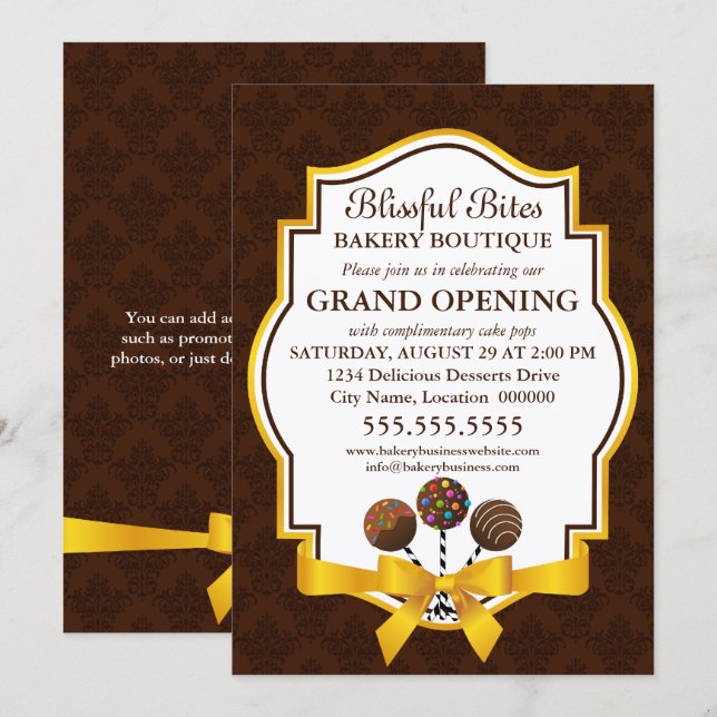 Invitation Pops de gâteau élégants et damas de ruban (Devant / Derrière)