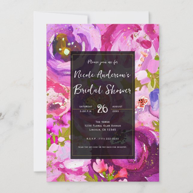 Invitation Pops de rose et violet floral vibrant Shower de ma (Devant)