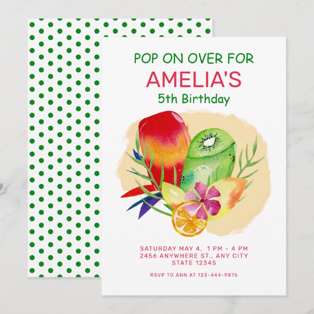 Invitation Popsicle coloré été 4e fête d'anniversaire (Devant / Derrière)